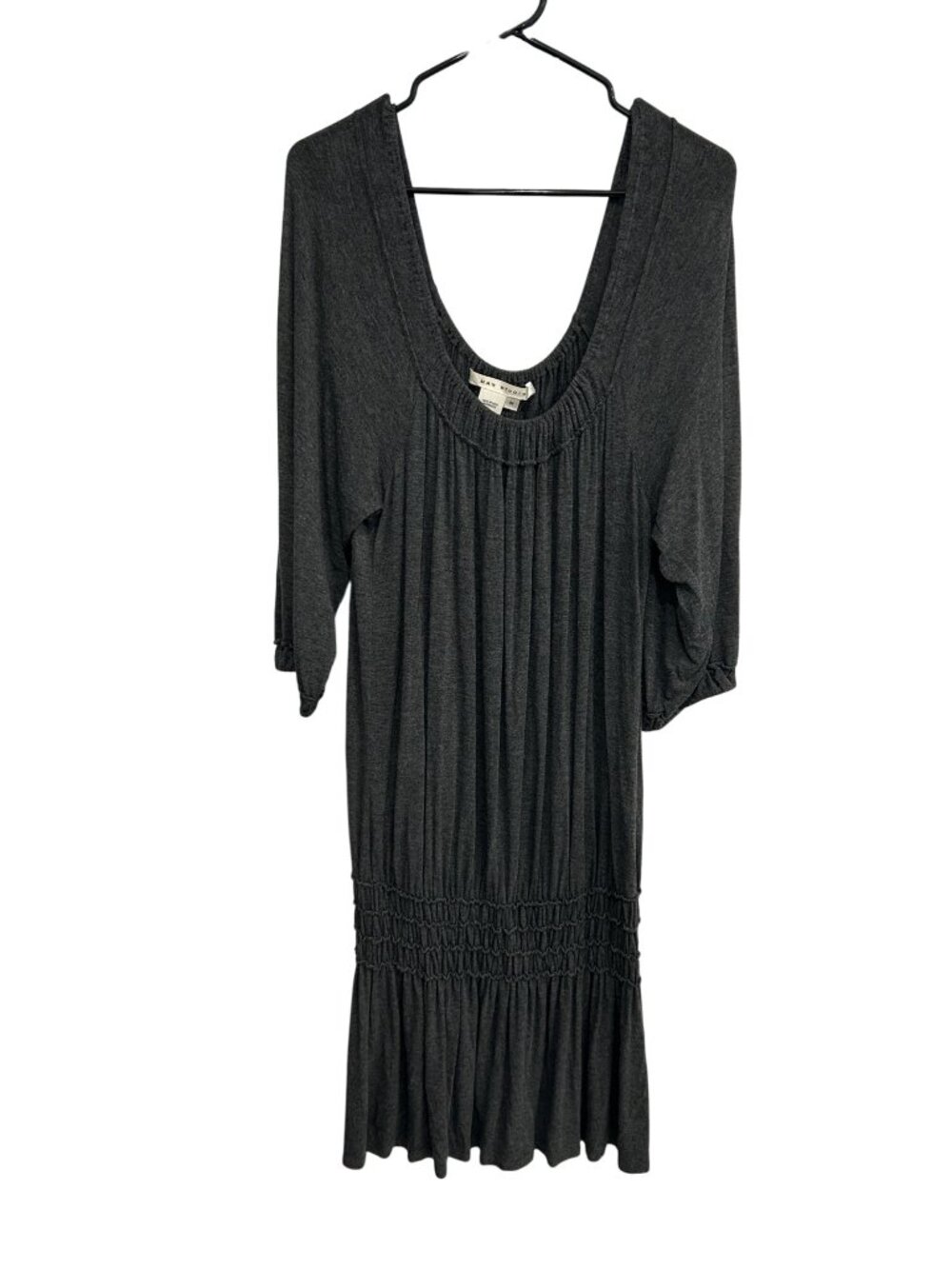 Max Studio Medium Charcoal Gray Pleated Tunic Dress Smocked Waist 3/4 Sleeves